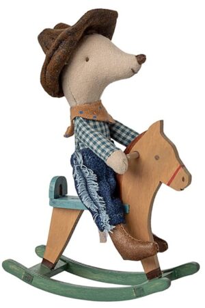 Cowboy mouse on rocking horse, Little brother