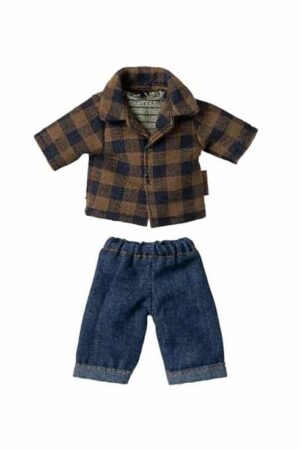 Maileg.Brown checked shirt and pants dad mouse