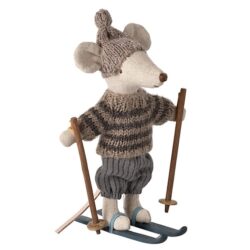Winter mouse with ski set big brother, grey